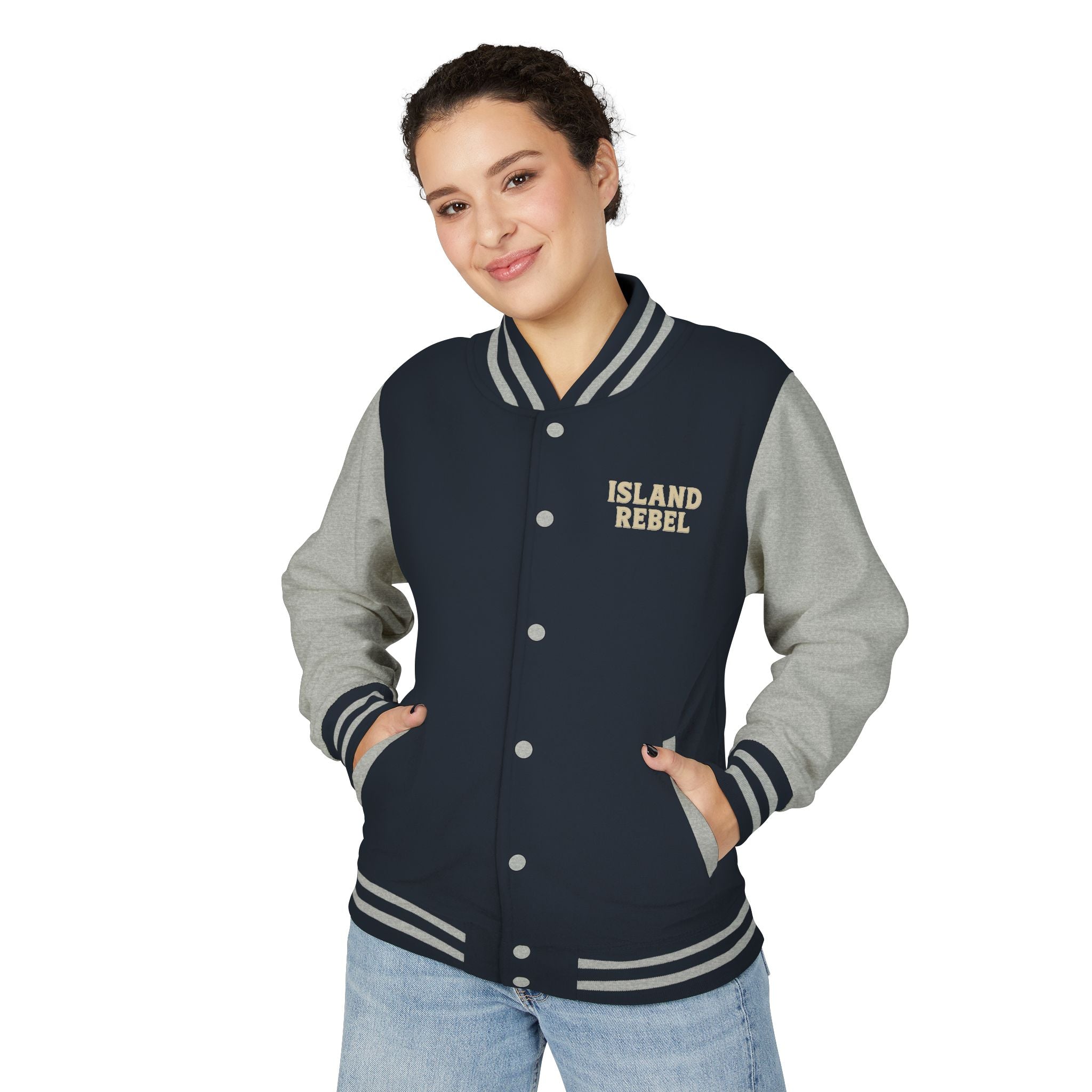 Letterman Jacke College mit Island-Rebel-Aufdruck