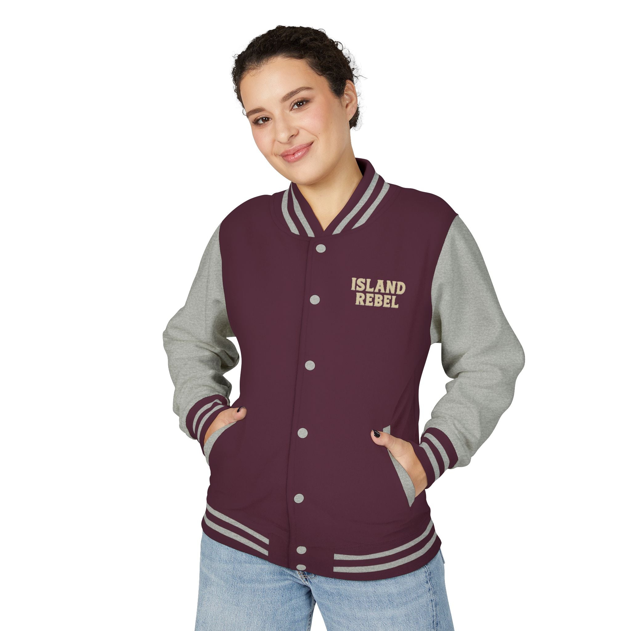 Letterman Jacke College mit Island-Rebel-Aufdruck