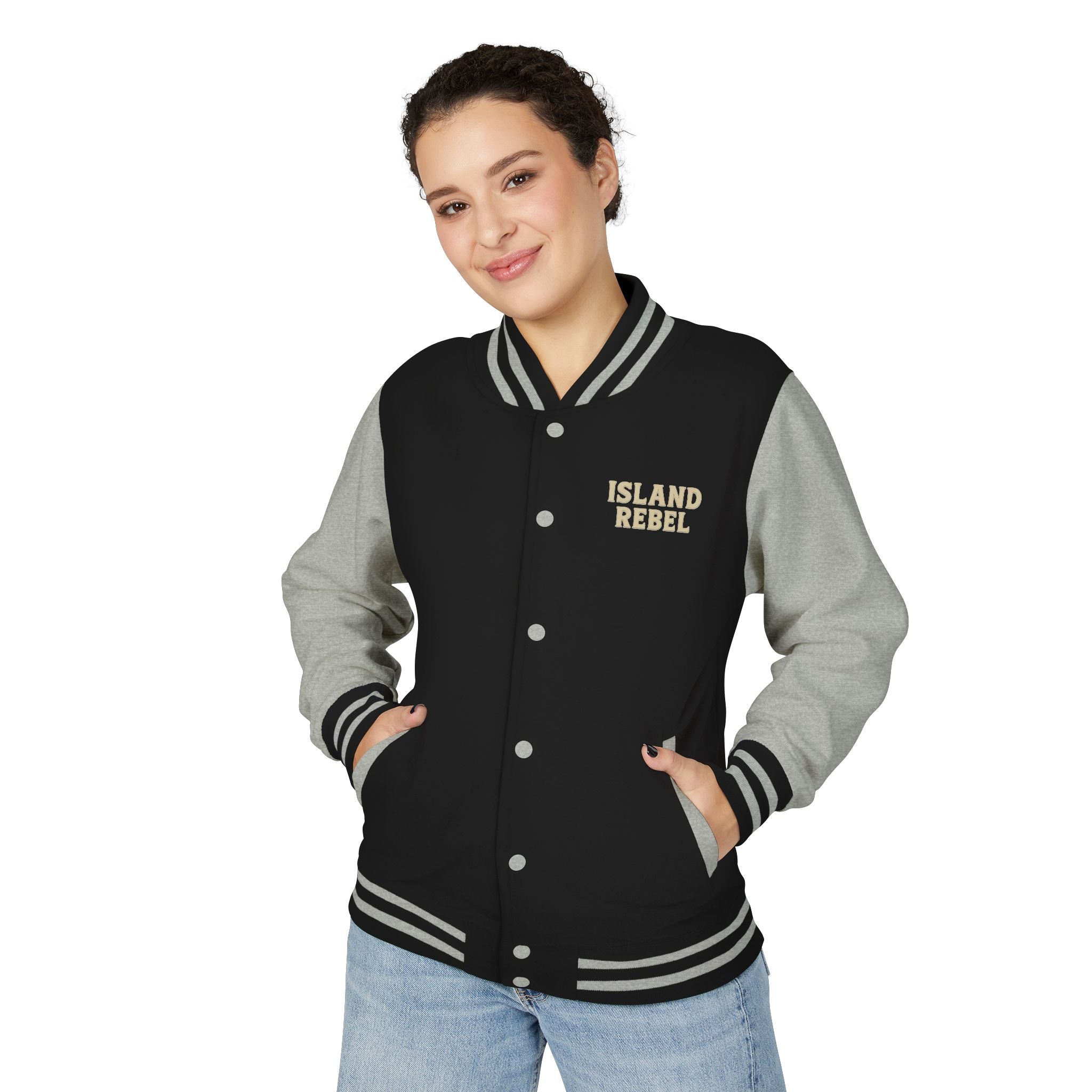 Letterman Jacke College mit Island-Rebel-Aufdruck