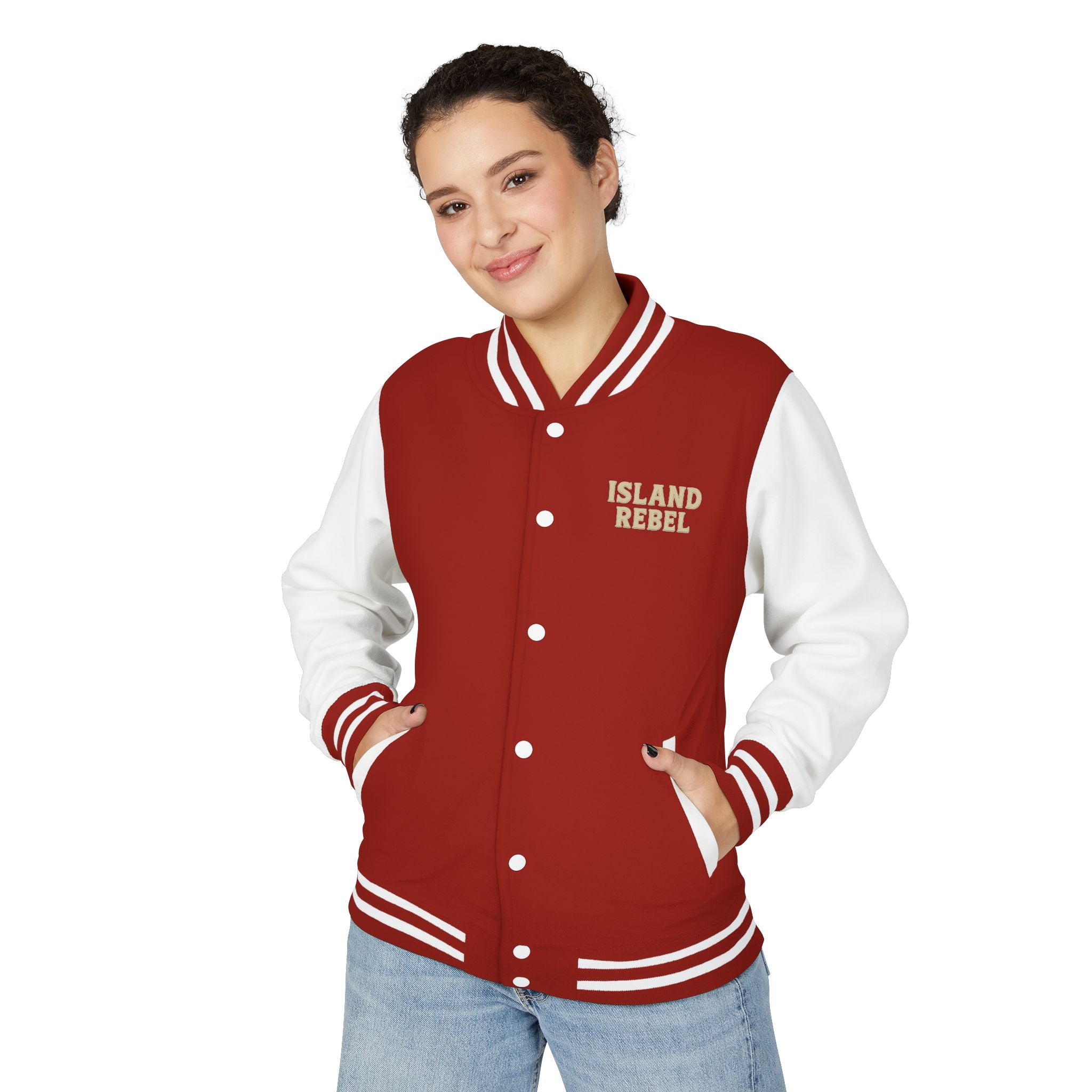 Letterman Jacke College mit Island-Rebel-Aufdruck
